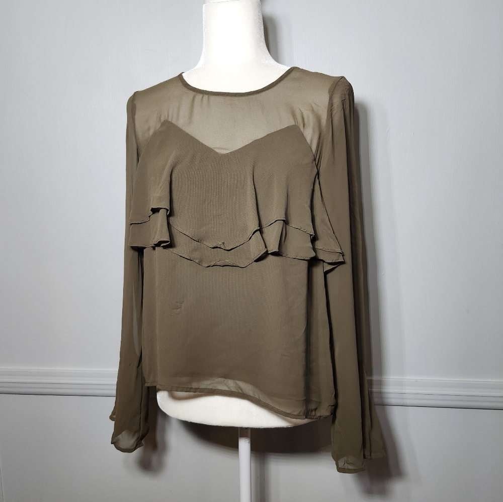 Express | Chiffon Sheer Shoulder Flare Sleeves with Flowy Loose Fit Dressy Top